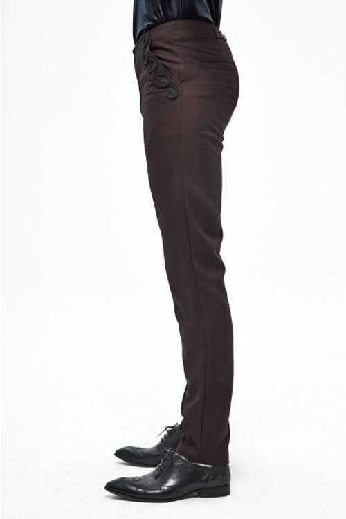 Twill Suit Material Side Pocket Floral Webbing Gothic Men's Pants