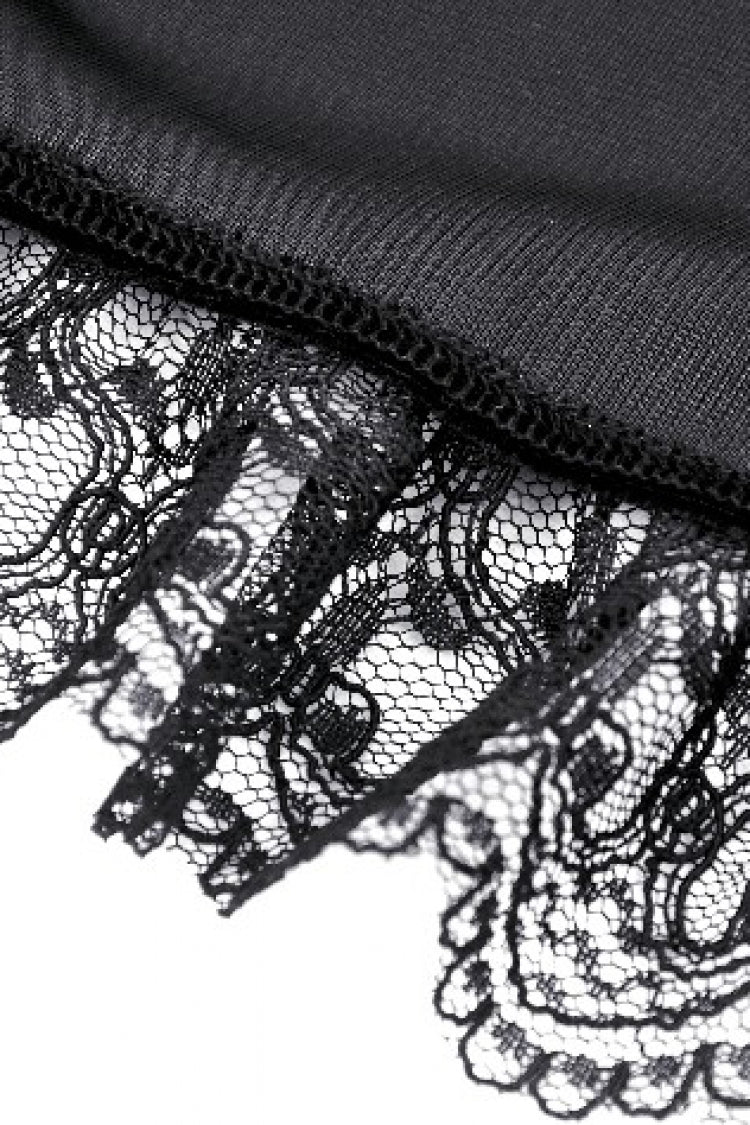 Jet-Black Gothic Cape with Flared Sleeves and Ruffled Lace Trim