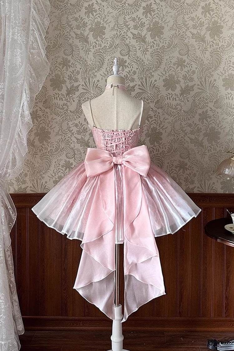 Blush Sleeveless Ruffle Bow Sweet Princess Corset Bridesmaid JSK Dress