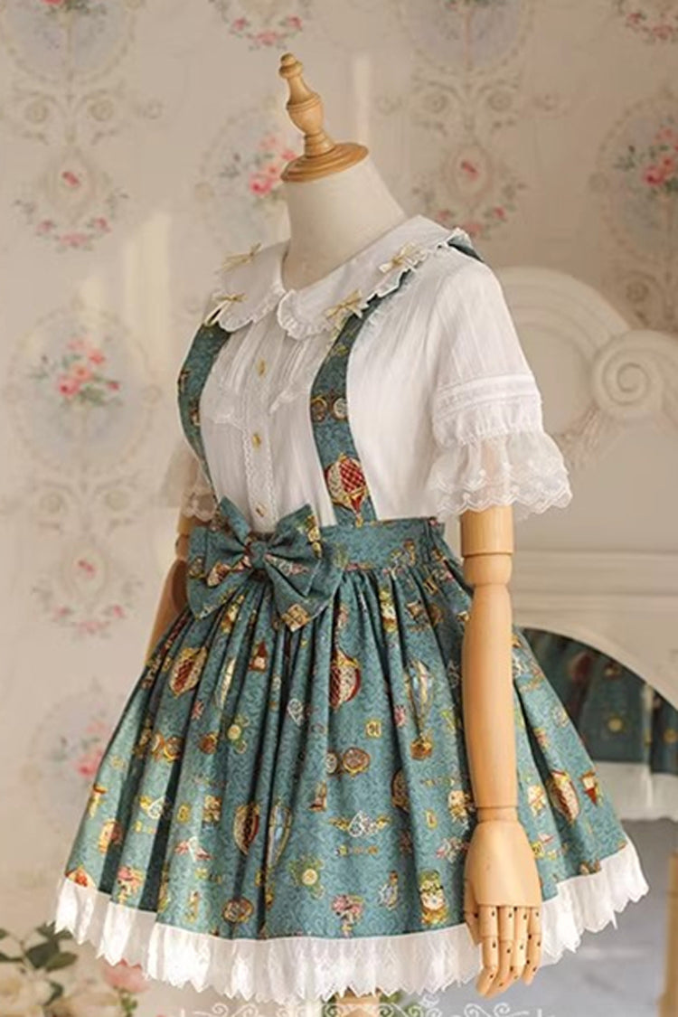 Lolita JSK Dress with Bow and Lace Print - Mechanical Balloon, 2 Tones