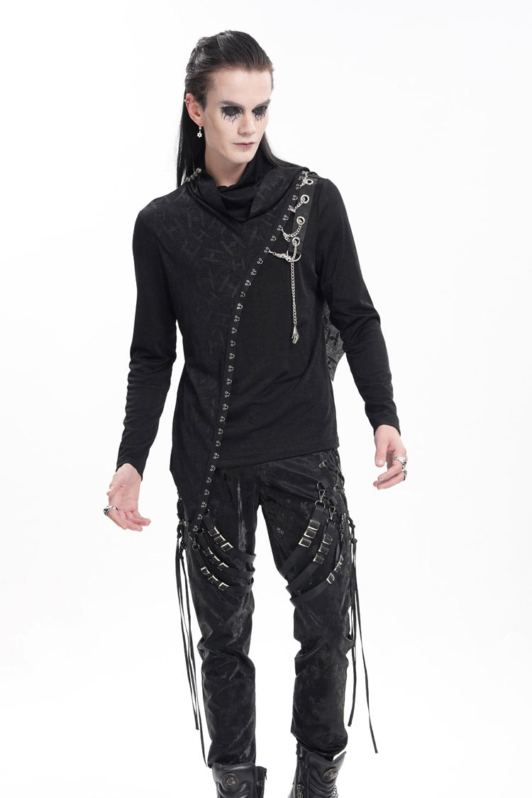 Men's Gothic Sweatshirt with Chain Print and Asymmetric Stitch
