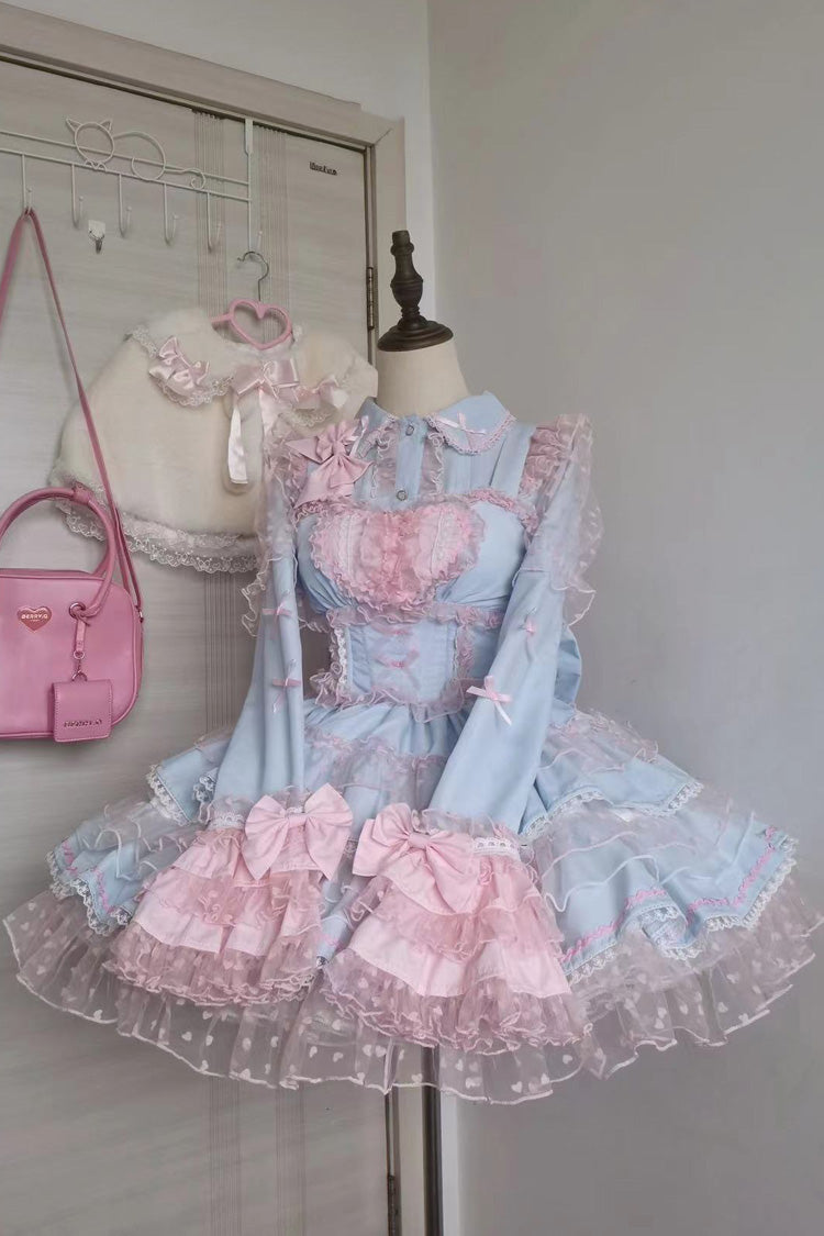 Blue Pink Pray Multi-Layered Ruffled Lace Sweet Princess Jsk Dress