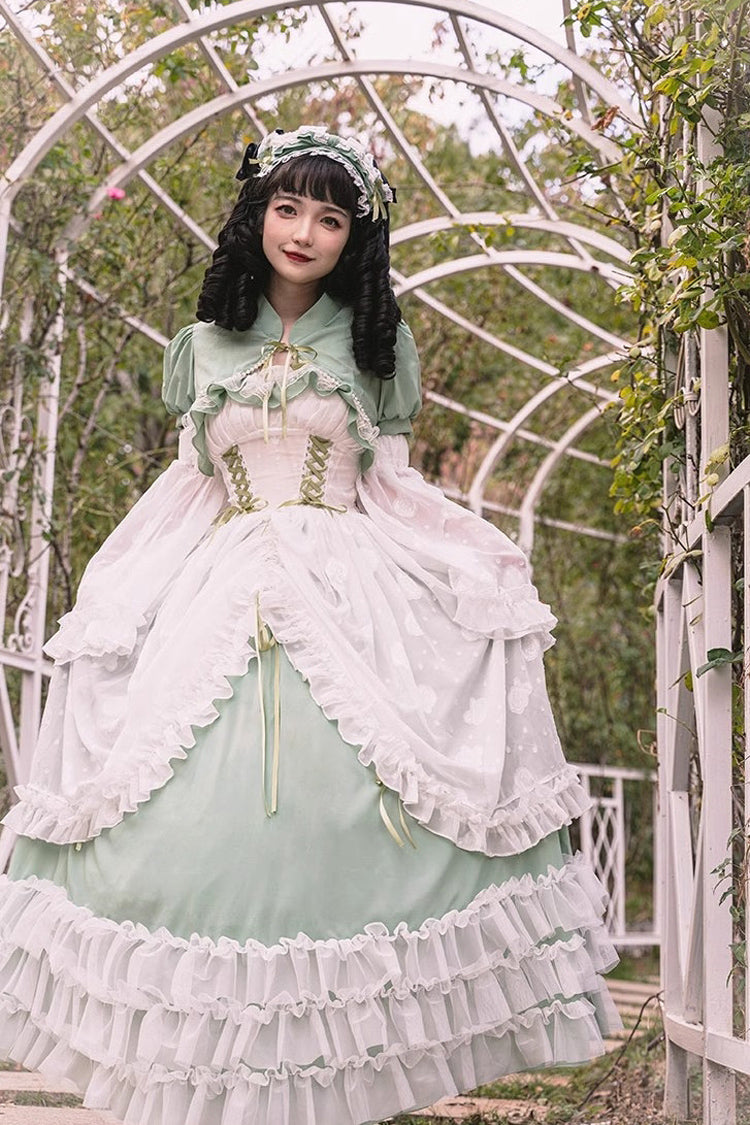 Jade Multi-Tier Hanayome Lace-Up Plus-Size Sweet Lolita JSK (Long)