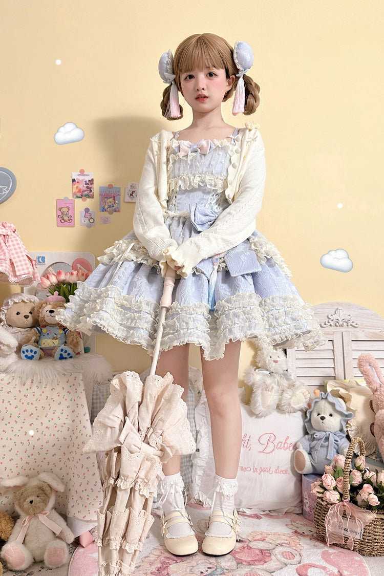 Good Night Peach Sleeveless Multi-Tiered Ruffled Bow Lace Sweet Chinese Style Lolita Jumper Dress Three Colors