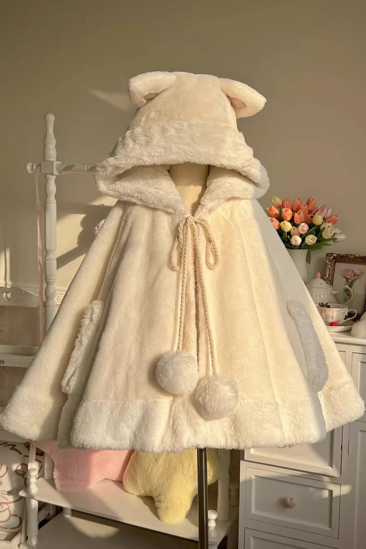 Cream Little Star Wish Cat Ears Hooded Sweet Lolita Cloak Coat