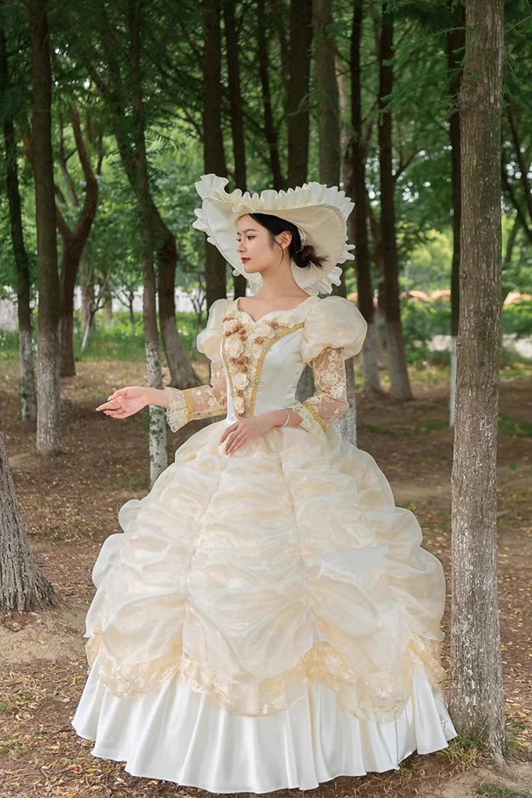 Champagne Medieval French Court Embroidery Vintage Lolita Victorian Dress