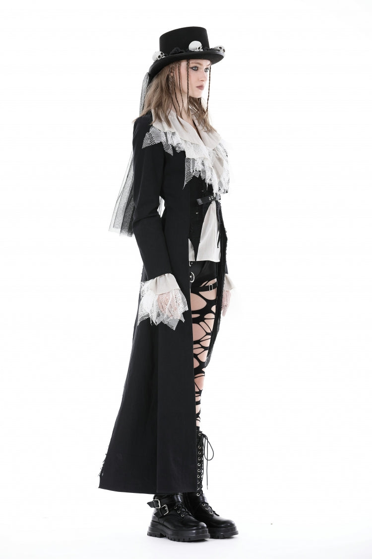 Peak Lapel Distressed Gothic Punk Coat with Belt