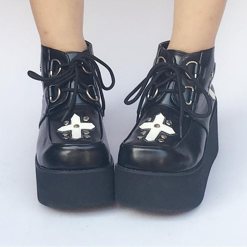 SP168085 Made Platform Black Shoes Custom Cross