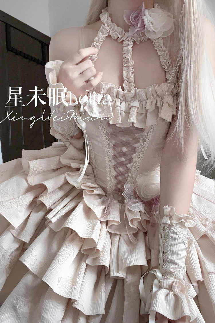 Halterneck Sleeveless Ruffled Bow Corset Sweet Lolita Dress