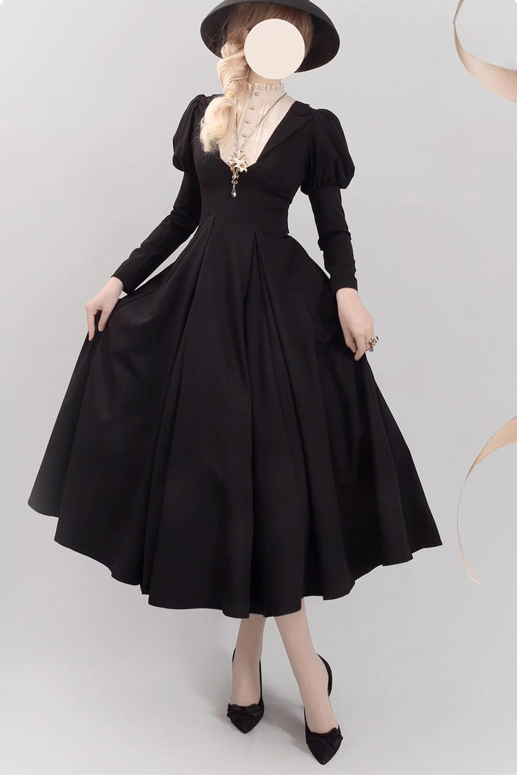 Plus-Size Gothic Lolita Dress with Puff Sleeves and High Waist