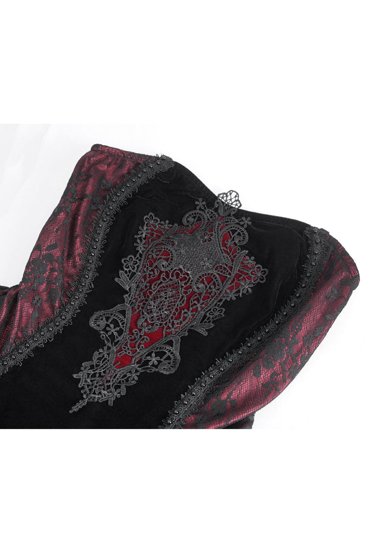 Crimson & Noir High-Waist Embroidered Gothic Dress with Elegant Stitching