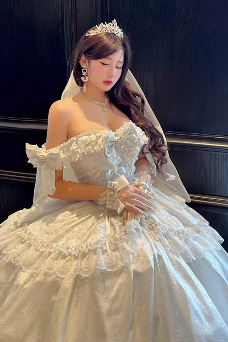 Sleeveless Ruffled Bow Strapless Elegant Lolita Gown