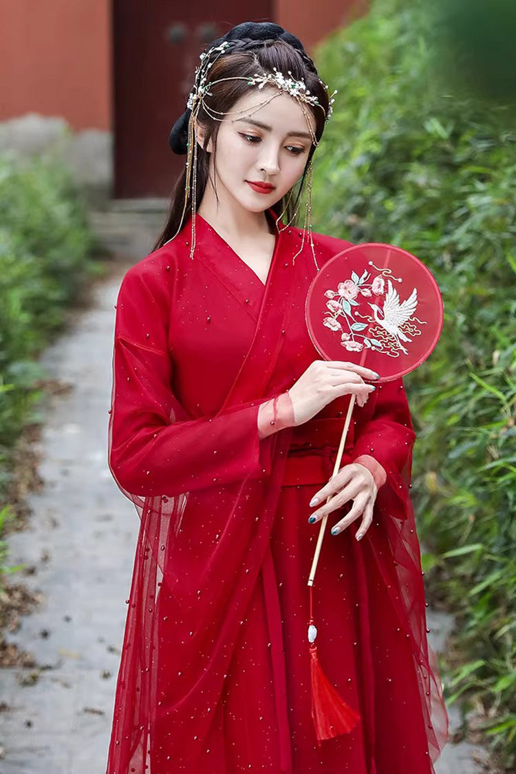 Scarlet Pearl Trimmed Lace Classic Elegant Hanfu Attire