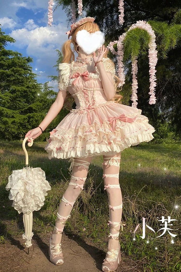 Rose Triple-Layer Bowknot Corset Sweet Princess Ballet Jumper Dress