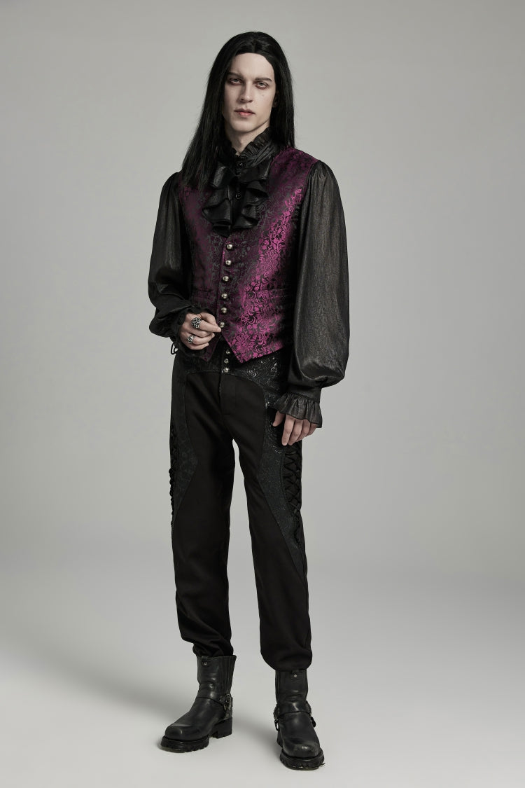 Crimson & Noir Jacquard Lace-Up Fitted Waistcoat for Men