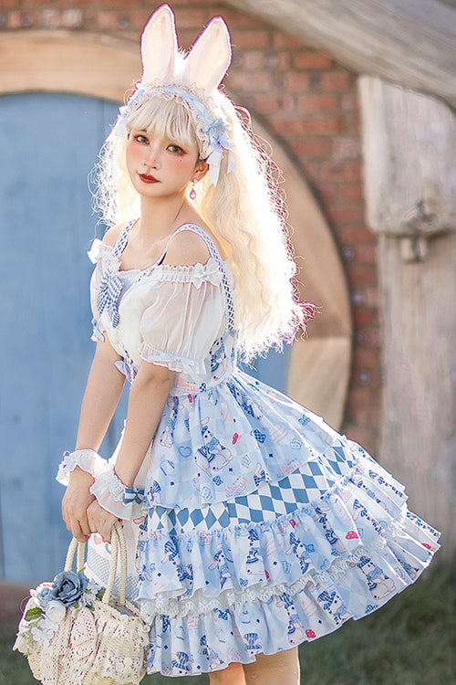 Azure Alice Rabbit Print Multi-Layered Sweet Lolita JSK Gown