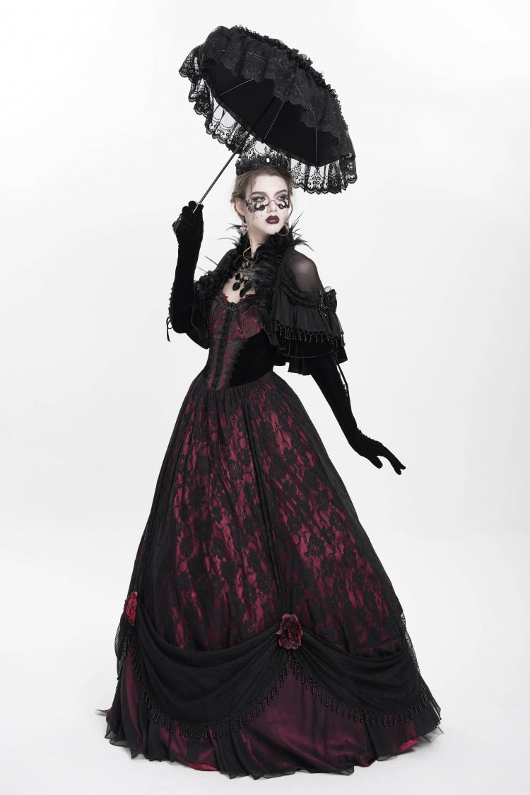 Scarlet Beaded Floral Embroidered Gothic Long Slip Dress