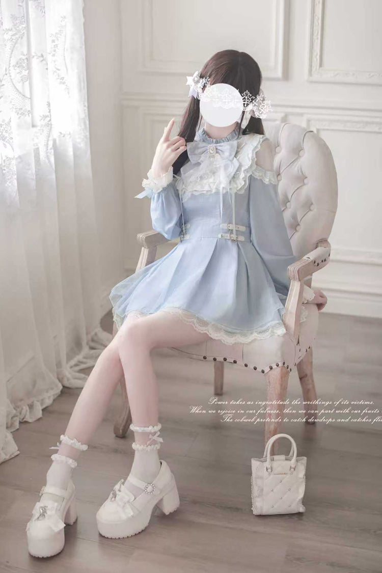 Aqua Angel Heartbeat Bow-Detailed Lace Jirai Dress