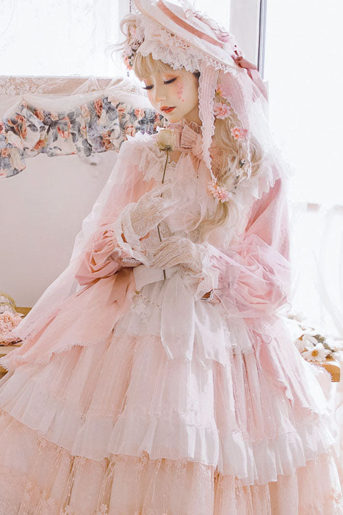 Rose Long-Sleeve Ruffled Bow Layered Lolita Dress