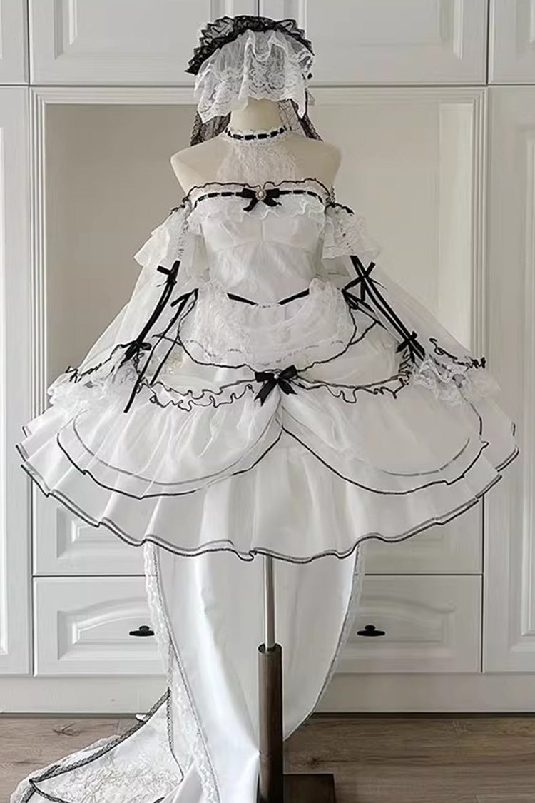 Ivory Plus Size JSK with Ruffled Hem and Bowknots - Cascade Poem