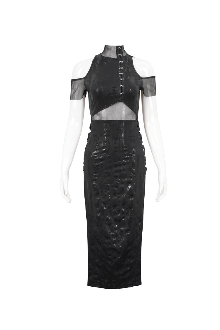 Knit Paneled Mesh Side Slit Punk Dress for Women