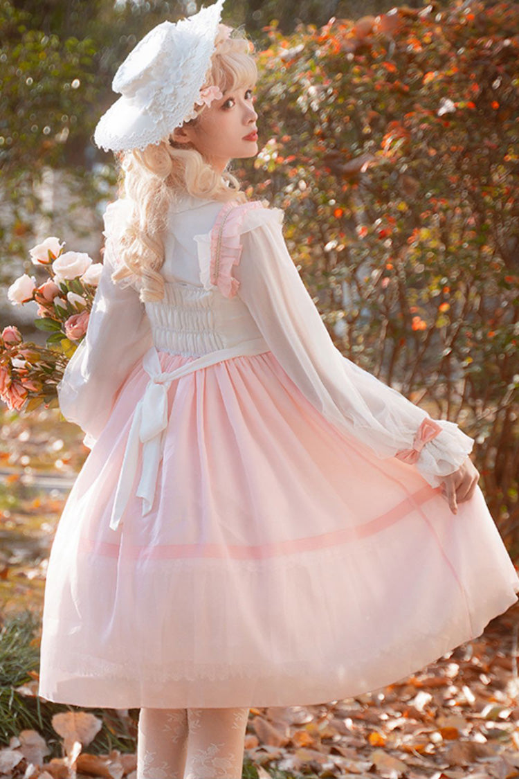 Blush Sleeveless Ruffle Cardigan Bow Lace Sweet Plus JSK Dress
