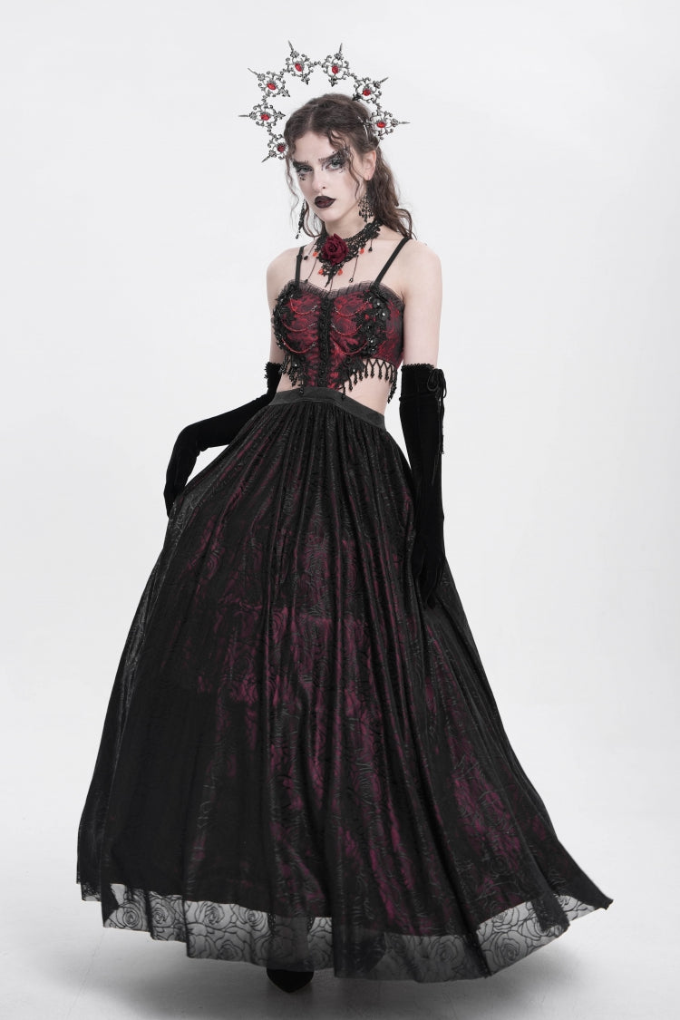 Scarlet Jacquard Floral Embroidered Ripped Gothic Slip Dress