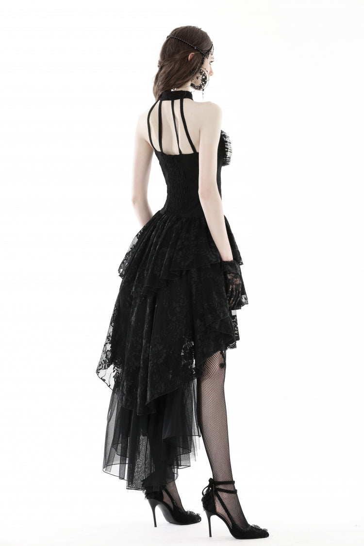 Off Shoulder Halterneck Lace Irregular High Low Multi-Layered Gothic Dress