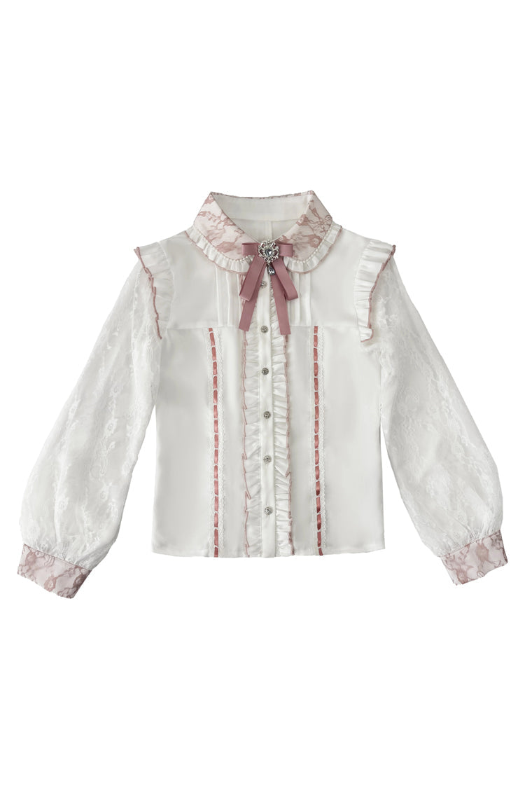 Jacquard Ruffle Bow Blouse - Jirai Kei Top
