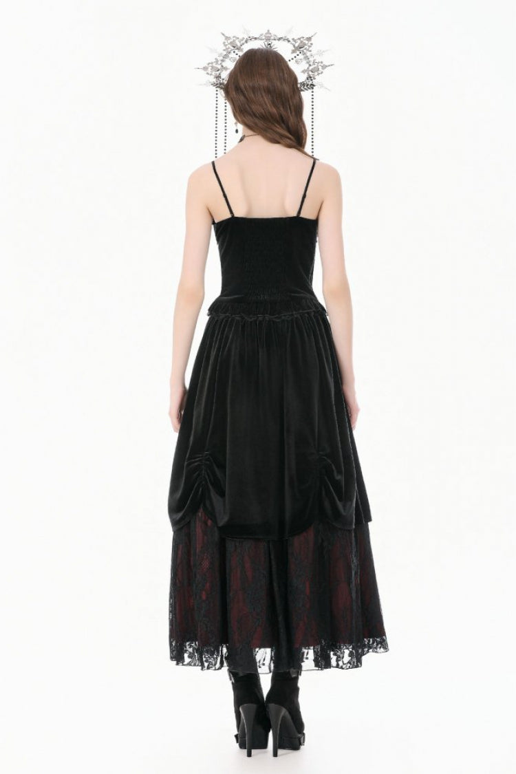 Gothic Vintage Velvet Black Lace Mesh Bustier with Beaded Tassel Drops