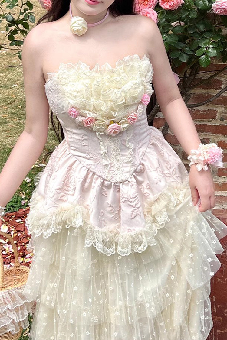 Rose Love Goddess Ruffle Lace Lolita Maxi Skirt Set
