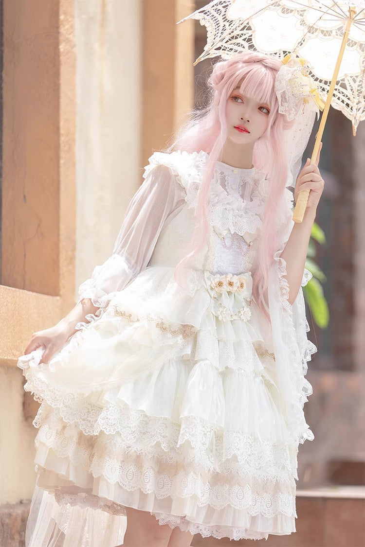 Multi-Layer Sleeveless Undine's Tears Print Ruffle Hanayome Bowknot Sweet Lolita Jsk Dress - 2 Colors