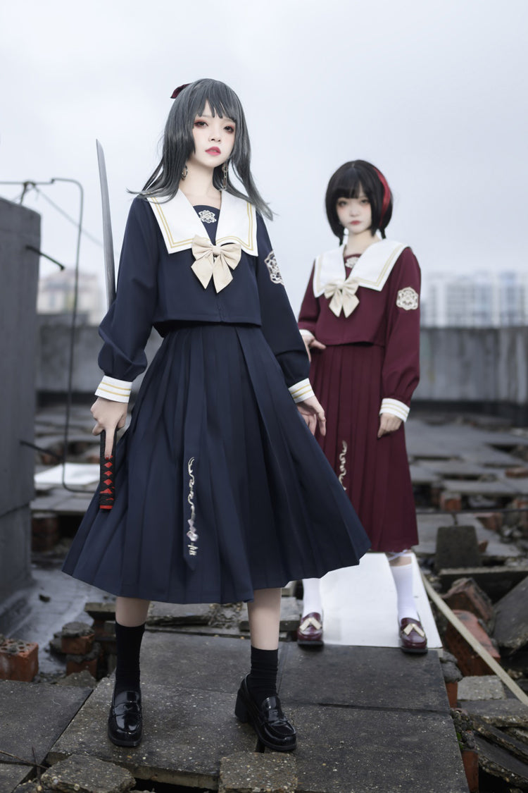 College Style Ribbon Sweet Lolita Skirt Ensemble