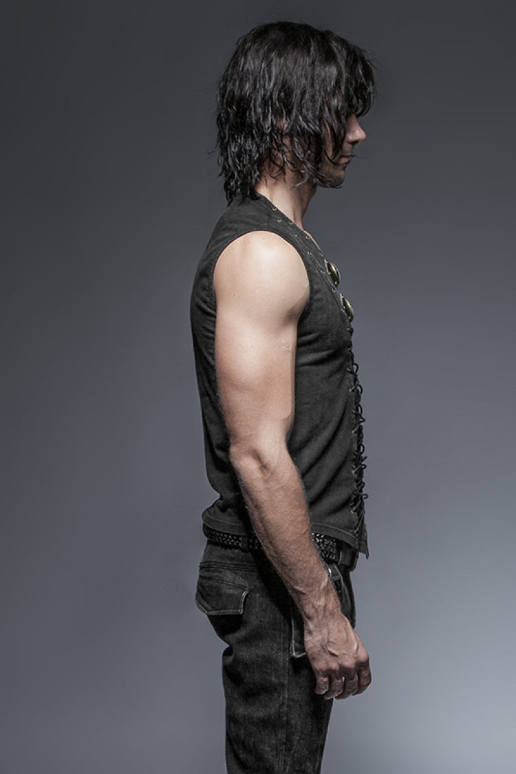 Steampunk Cross Lace-Up Sleeveless Vest with Metal Rings
