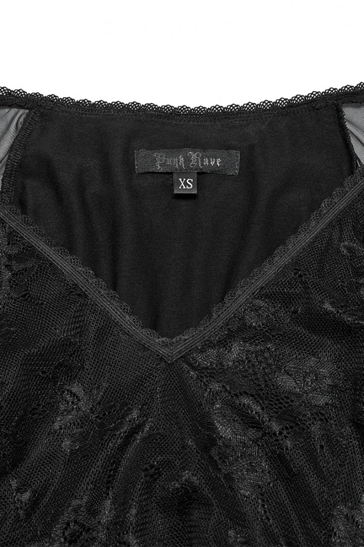 Jet-Black Punk Dress with Batwing Sleeves and Hollow Embroidery