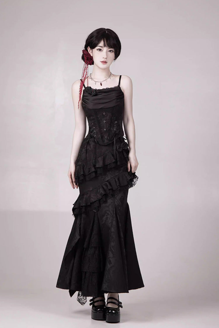 Black Multi-Layer Jacquard Ruffled Witch Gothic Skirt - Letters & Poems · Twilight