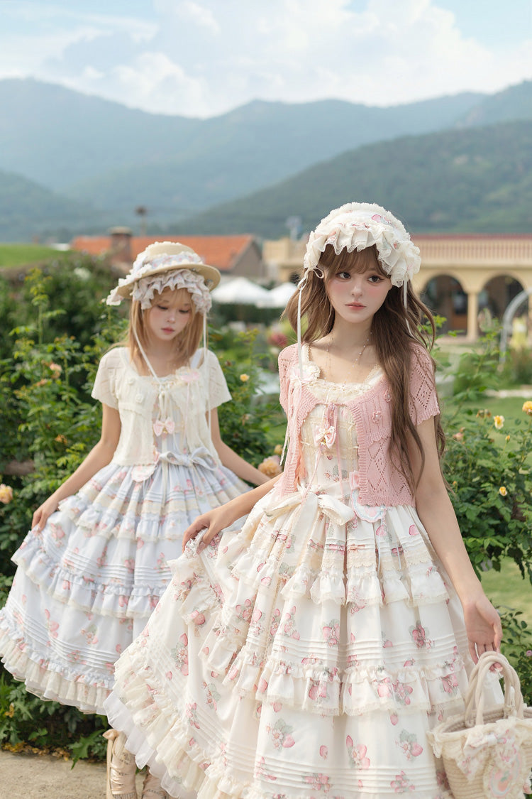Multi-Layered Ruffled Bow Sweet JSK with Print - Strawberry Garden