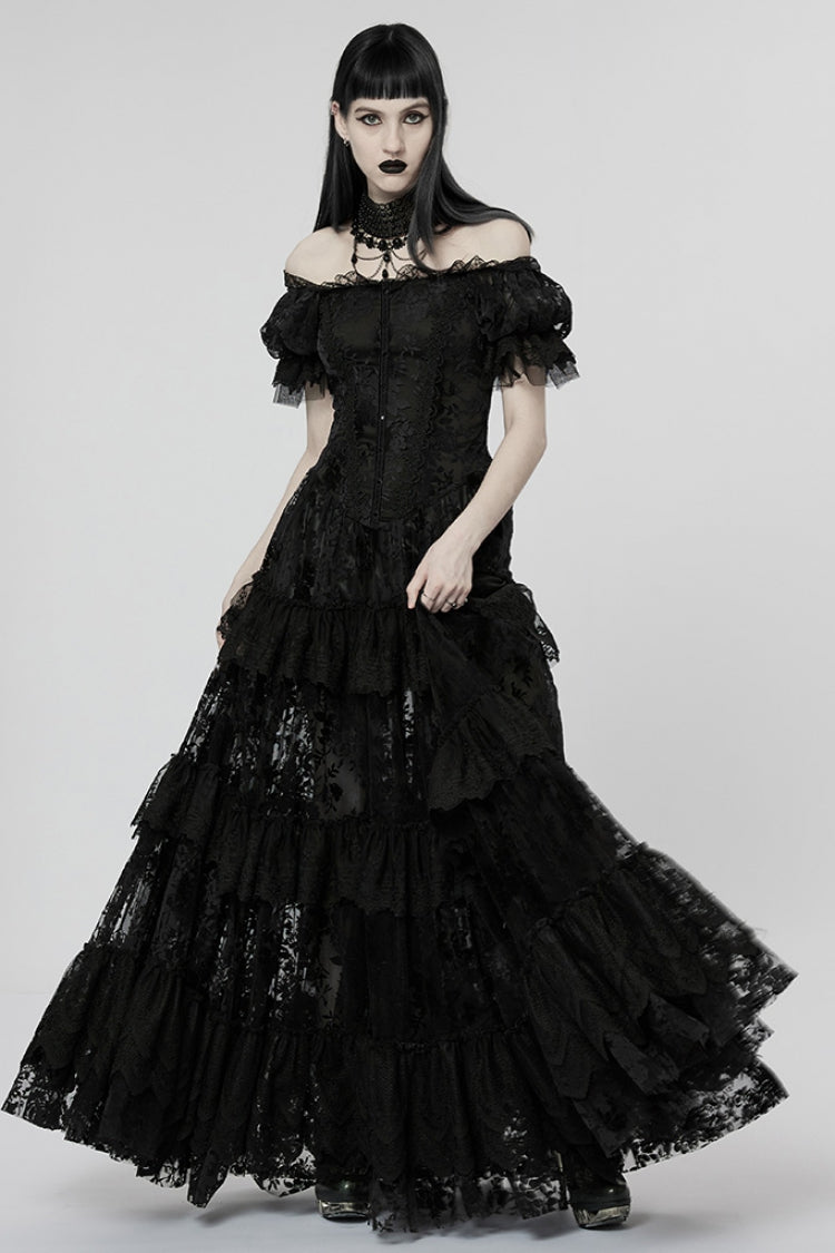 Gothic Dress with Puff Sleeves and Ruffle Lace