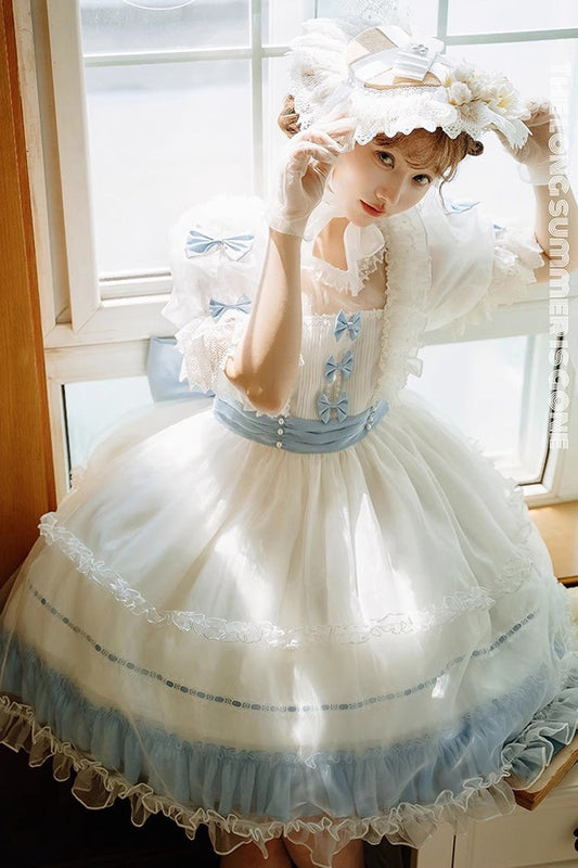 Moonlight Sonata Short Sleeves Ruffle Bowknot Lace Sweet Dress