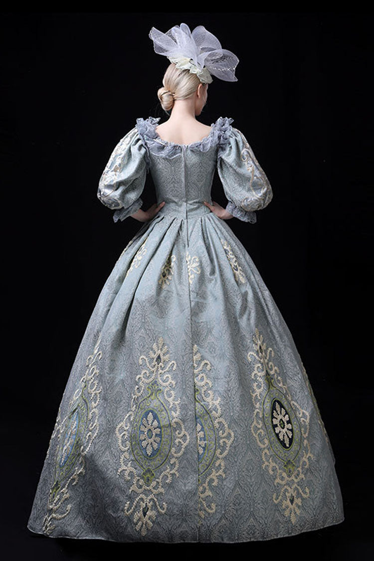Azure Boat Neck Half Sleeves High-Waist Hollow Embroidery Floral Victorian Lolita Evening Gown