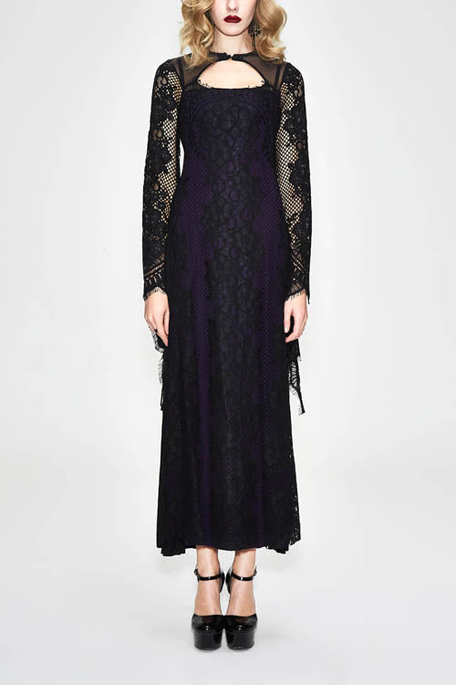 Elegant Lace Flared Long-Sleeve Gothic Dress