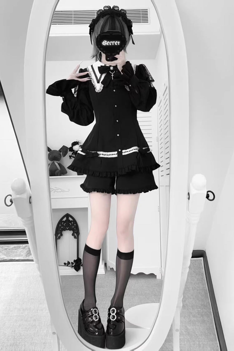 Black Ruffled Bow Gothic Dress Shorts