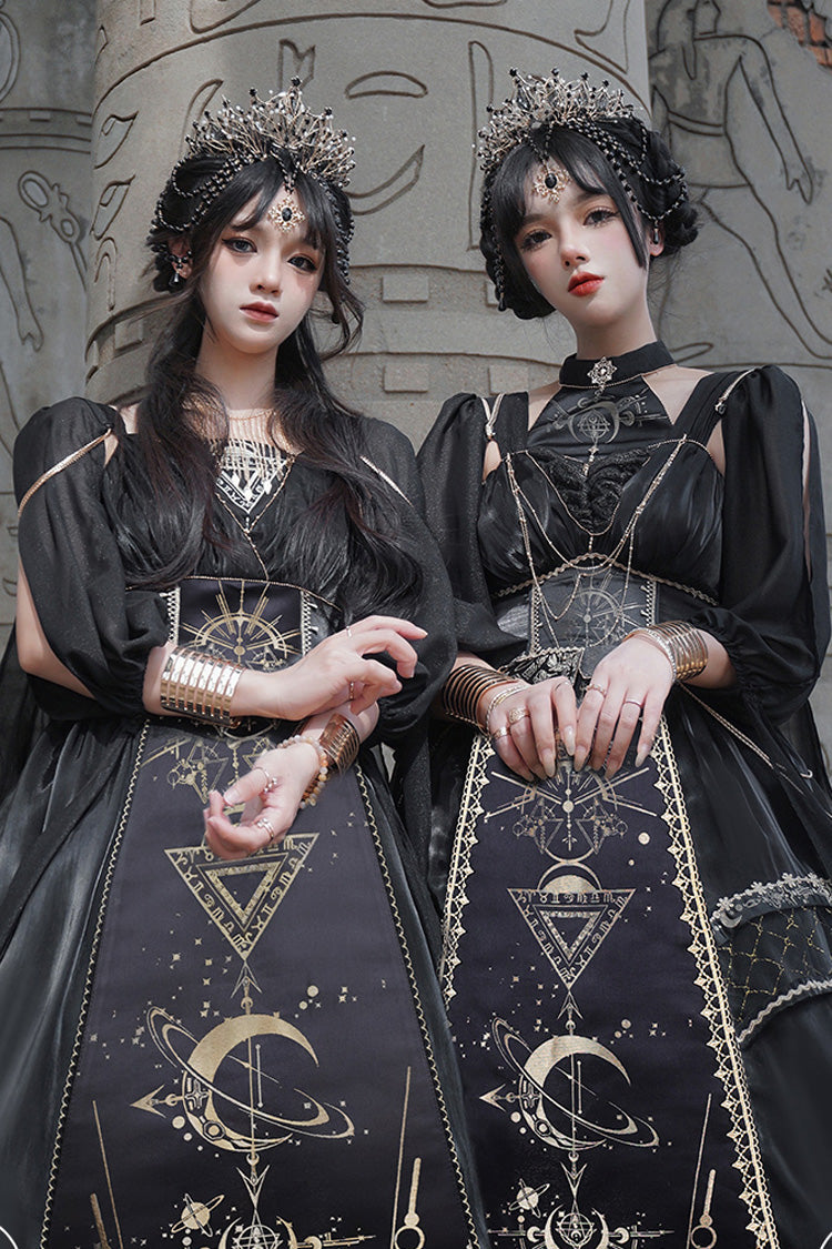 Black Print Ruffle Hot Stamping Gothic Gorgeous JSK Mini Dress