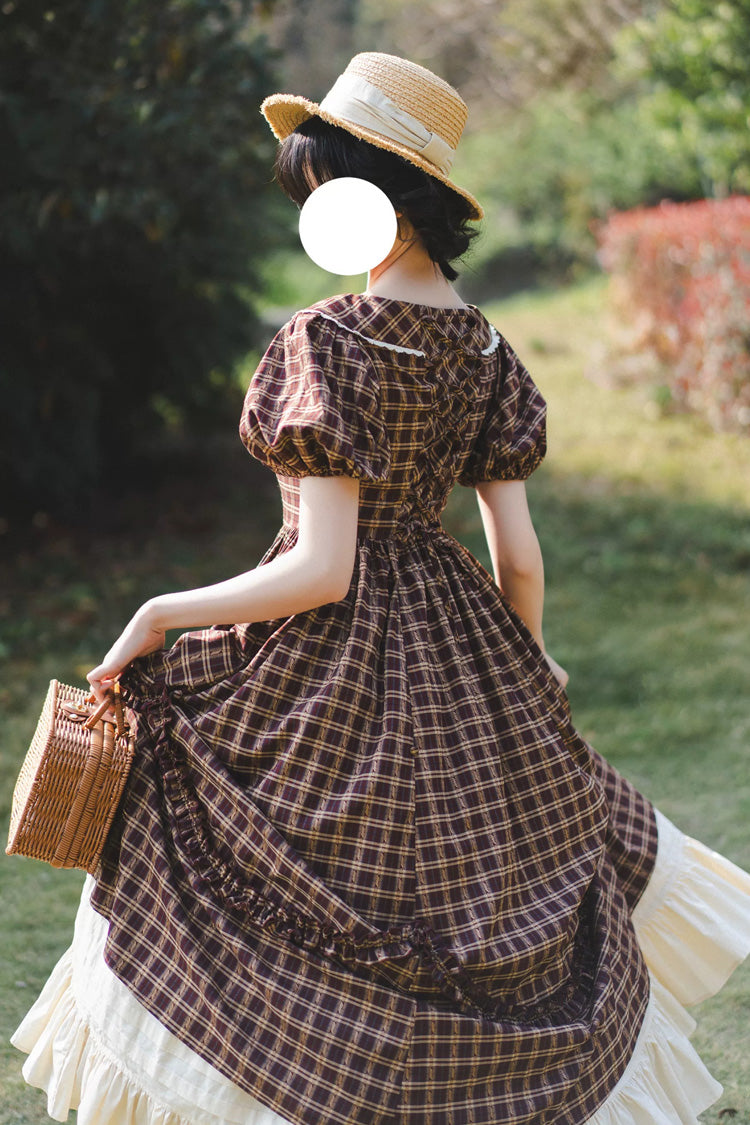 Crimson Forest Picnic Boatneck Tee-Frill Hem Vintage Elegant Lolita Gown