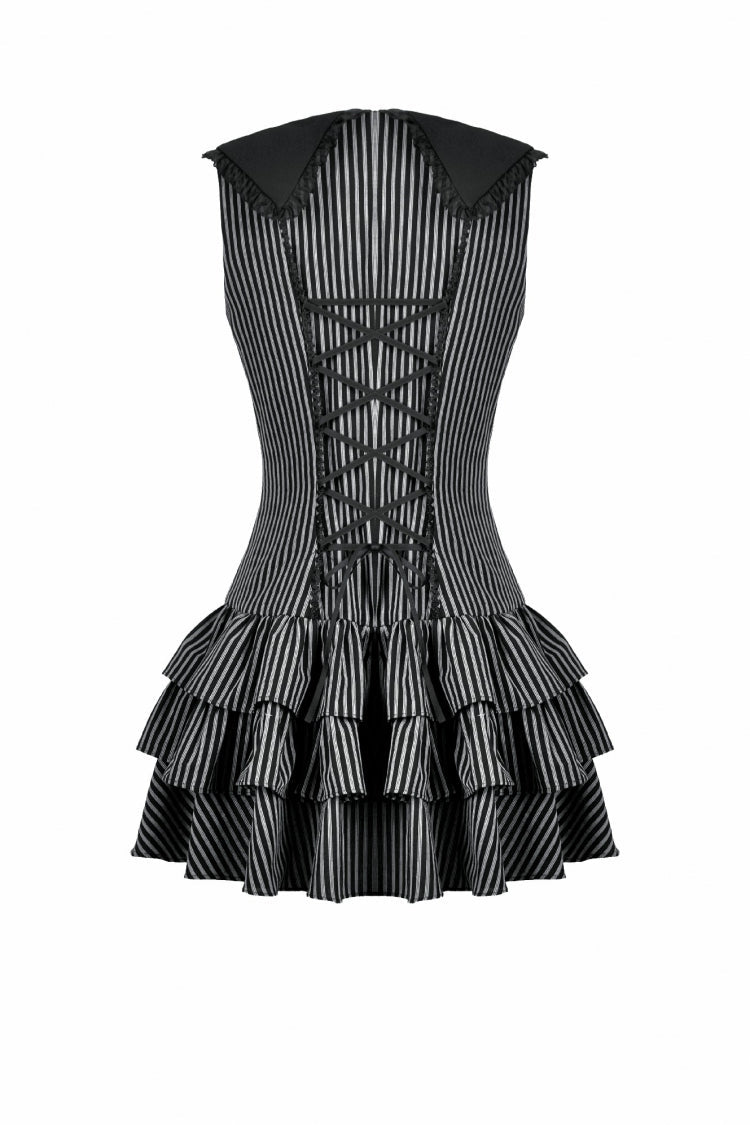 Bow Lace-Up Pinstripe Layered Sleeveless Dress - Gothic