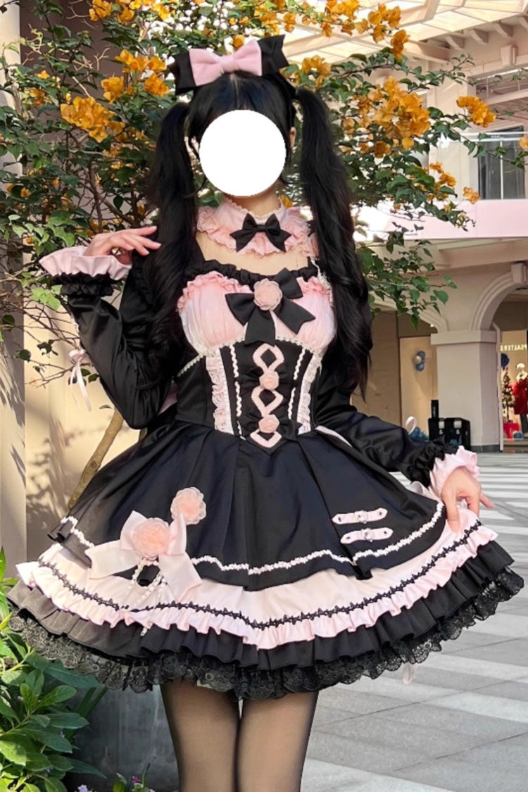 Gothic Lolita JSK Dress with Ruffle Bowknot Stitching