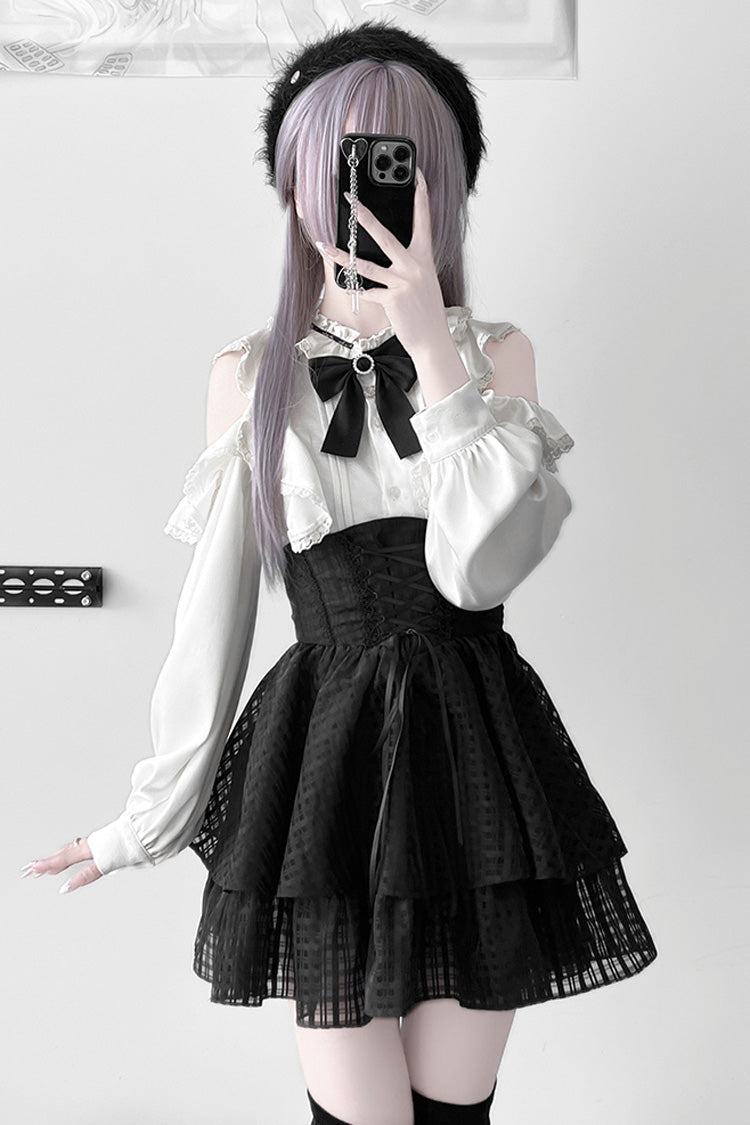 Black [Blackberry Rite] Lace Bowknot Lace-Up Jirai Kei Mini