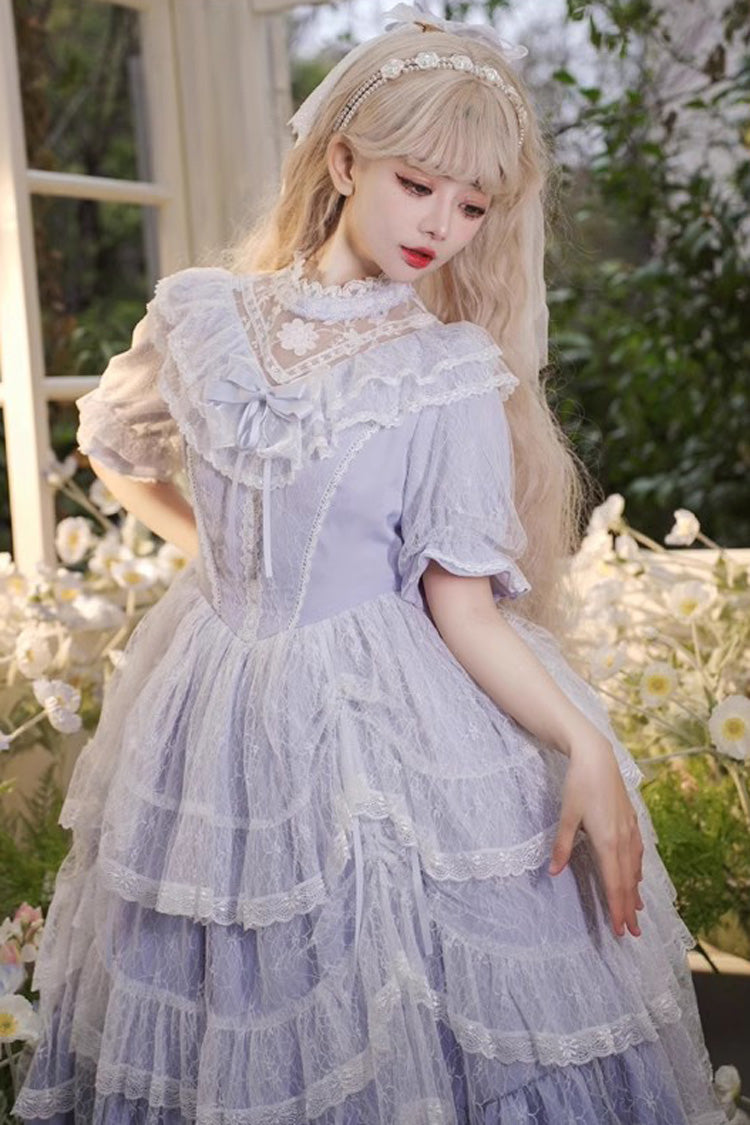Periwinkle Iris Love Jacquard Bow-Tied Princess One-Piece