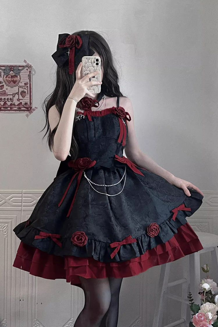 Red/Black Print Ruffle Bow Gothic Princess Jsk Dress