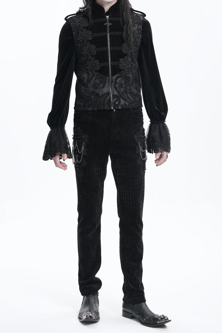 Men's Gothic Pants with Crochet Print and Chain Accent